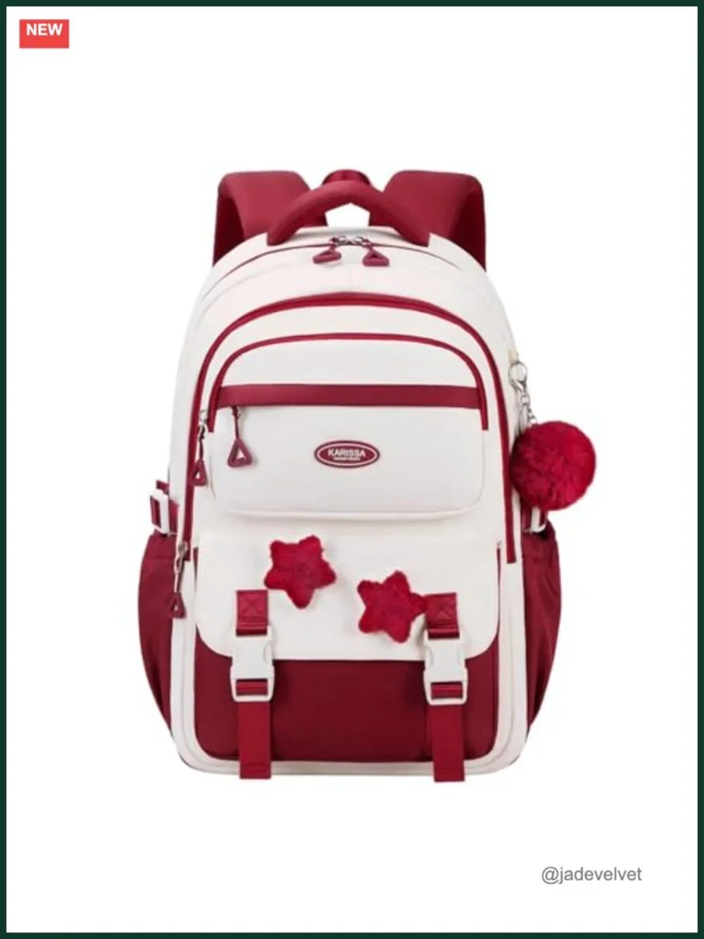 Nylon Girls Backpack for School with Star Pins and Furry Pendant